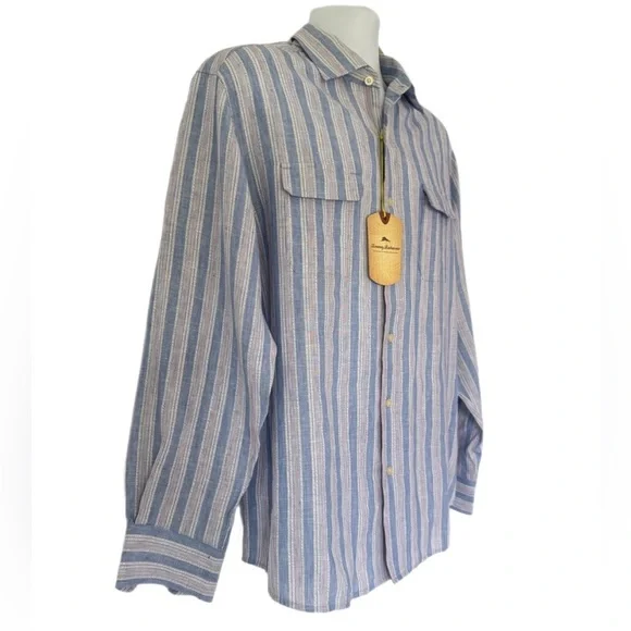 NWT Tommy Bahama BELIZE ME STRIPE Long Sleeve Linen Shirt  – Size Medium - Picture 4 of 11